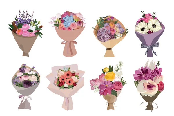 Μπουκέτο Λουλούδια Λουλουδάτο Σχέδιο Μπουκέτο Εικονογράφηση Διανύσματος — Διανυσματικό Αρχείο