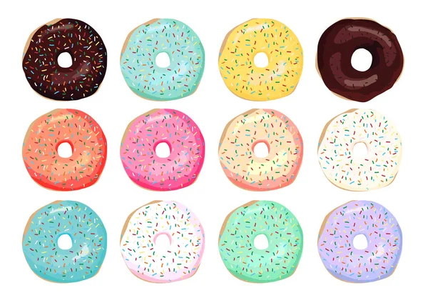 Set Colorful Cartoon Donut Isolated Your Design Vector Illustration — Stock Vector