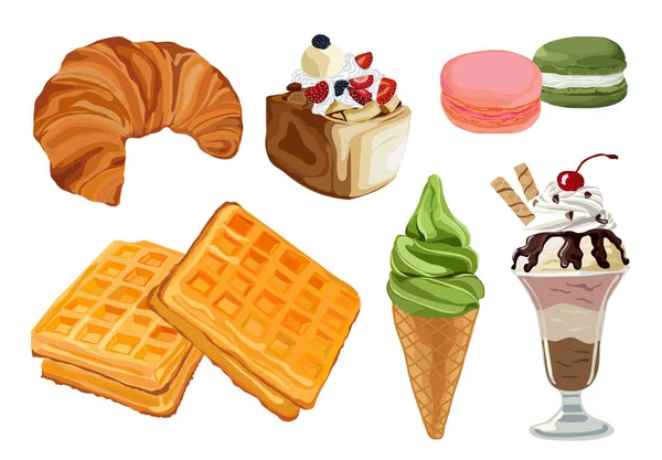 Set Colorful Cartoon Bakery Dessert Vector Illustration — 스톡 벡터