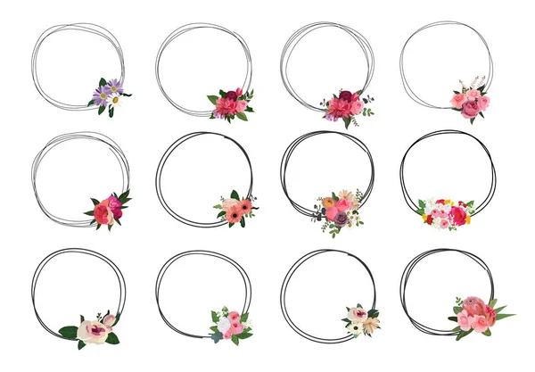 Set Beautiful Flower Wreath Floral Frames Set Vector Illustration — Stock Vector