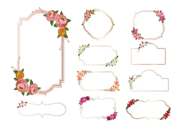 Set Hermosa Corona Flores Marcos Florales Ilustración Vectorial — Vector de stock