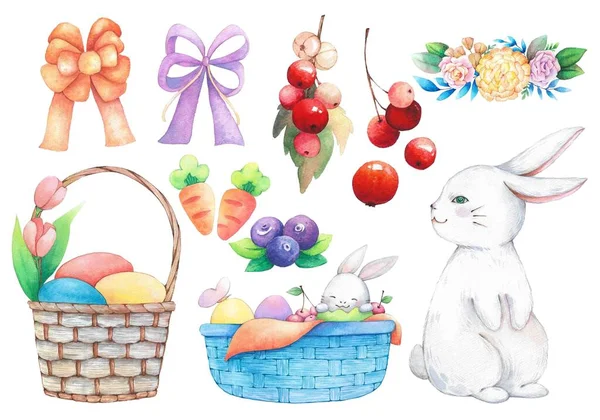 Set Easter Watercolor Hand Drawn Watercolor Illustrations — Stock Photo, Image