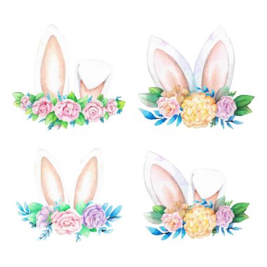 Tasarım için bir çift tavşan kulağı suluboya. Vektör illüstrasyonu.