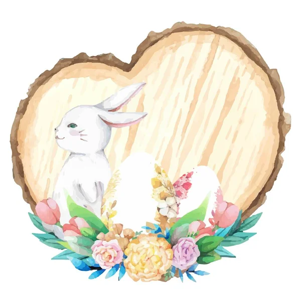 Wood Slice Watercolor Spring Easter Decoration Vector Illustration — Stock Vector