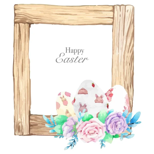 Akvarel Dřevěný Rám Jarní Velikonoční Výzdobou Vektorová Ilustrace — Stockový vektor