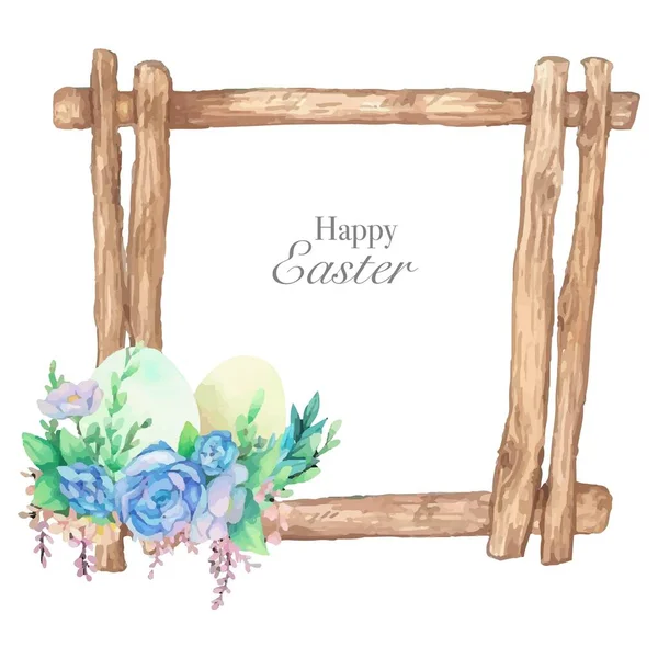 Watercolor Wooden Frame Spring Easter Decoration Vector Illustration — Stock Vector