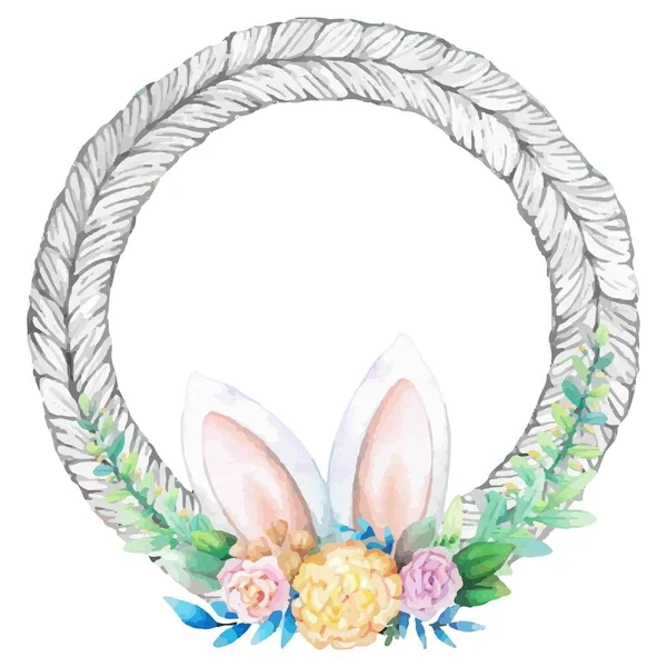 Moldura Coroa Aquarela Com Decoração Páscoa Primavera Ilustração Vetorial — Vetor de Stock