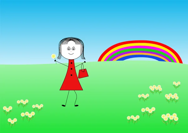 çiçekler ve rainbow ile kız