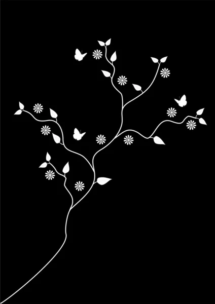 Tree and butterflies black and white — Stock Vector