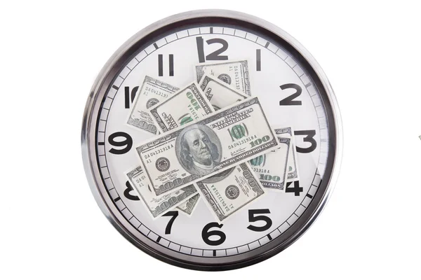 Доллар банкноты на циферблате часов — стоковое фото