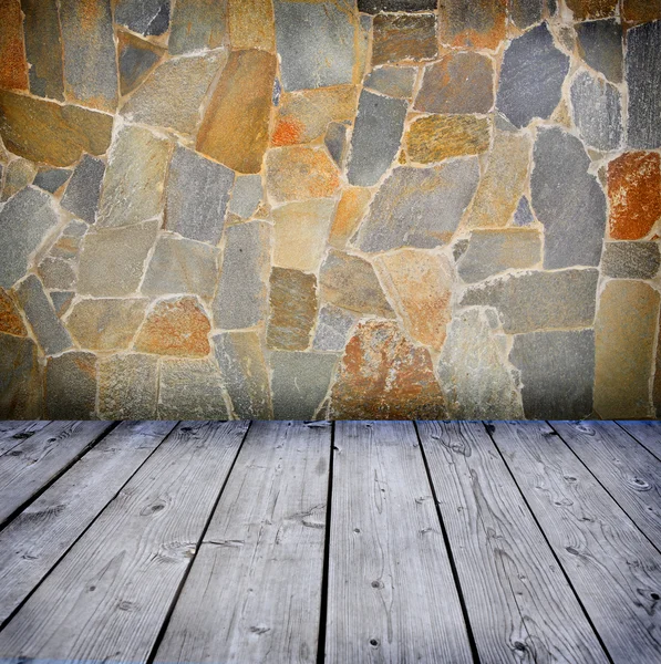 Pared de piedra y tablas de madera — Foto de Stock