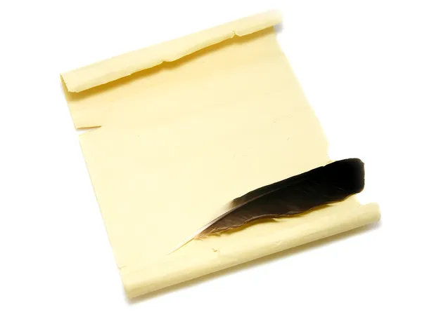 Παλιό κίτρινο χαρτί και feathe — Φωτογραφία Αρχείου