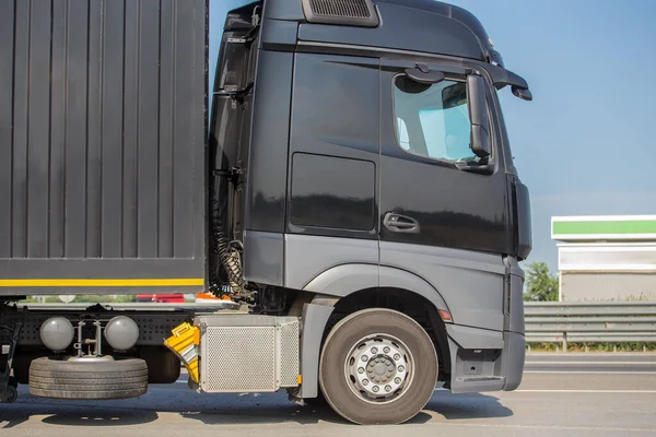 Euro Truck Container Moves Road Summer Day Close — Stock Photo, Image