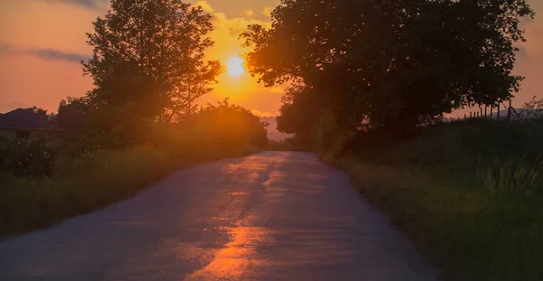 Camino Rural Asfalto Atardecer Iluminado Por Sol Imágenes de stock libres de derechos