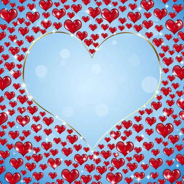 Anillo de oro en forma de corazón con muchos corazones rojos alrededor — Foto de Stock
