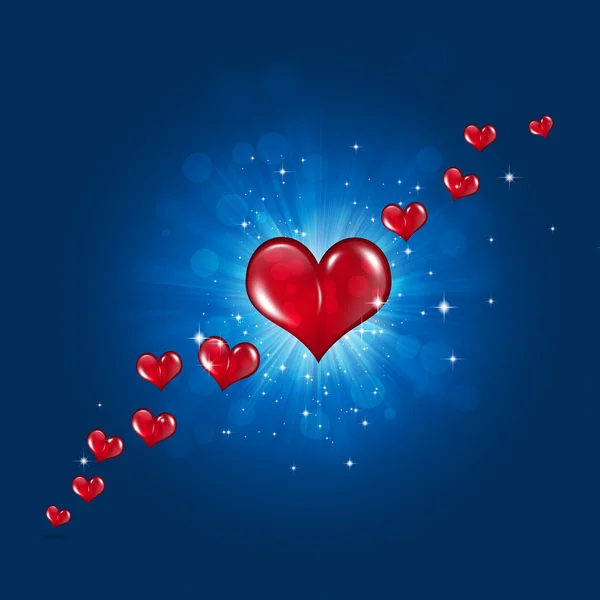 Red Hearts on Blue Background