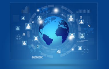 Global iletişim kavramı mavi arka plan