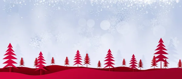 Vinter Semester Jul Hälsning Röda Kullar Och Träd Illustration Banner — Stockfoto