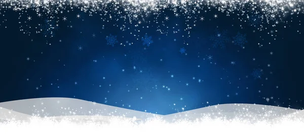 Feriado Azul Escuro Tempo Neve Banner Inverno Com Colinas Brancas — Fotografia de Stock