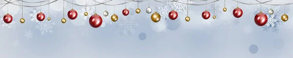 寒假大旗 圣诞球 雪和朦胧的灯光 — 图库照片