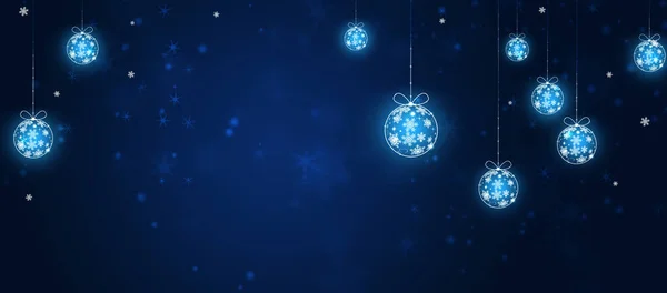 Bolas Navidad Invierno Copos Nieve Saludo Ilustración Bandera Azul — Foto de Stock