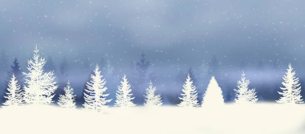 Cold Time Winter Snow Trees Forest Holiday Banner — Stock Photo, Image