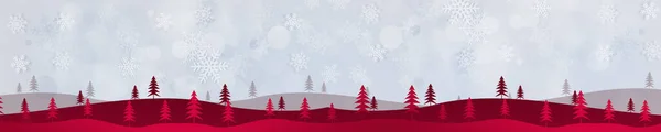 Abetos Navidad Bandera Ancha Vacaciones Nieve Luces Borrosas Fondo — Foto de Stock