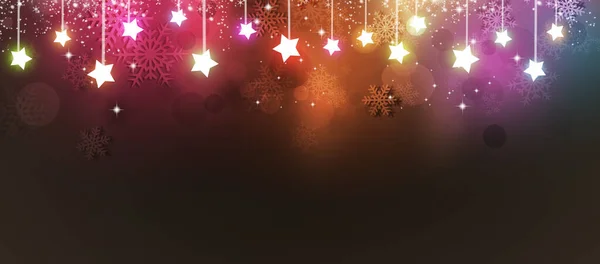 Bright Stars Holiday Colorful Snow Time Winter Lights Banner — Stock Photo, Image