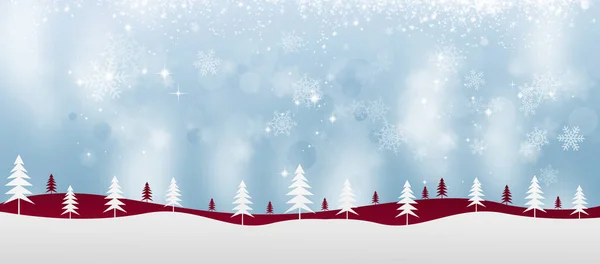 Férias Inverno Natal Saudação Vermelho Branco Colinas Abetos Decoração Banner — Fotografia de Stock