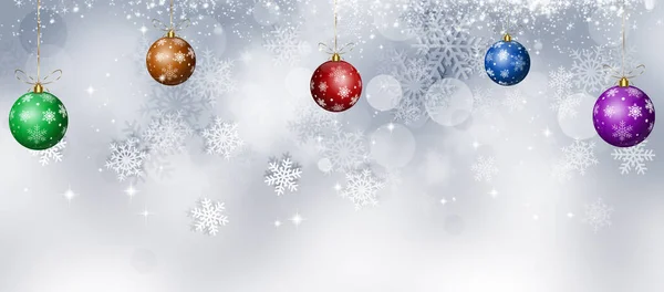 Wintervakantie Kerstmis Groet Mahic Ballen Decoratie Banner Met Sneeuw Helder — Stockfoto