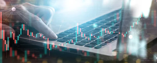 Kereskedési Folyamat Számítógépen Internet Pénzügy Technológia Koncepció Üzleti Banner Vegyes — Stock Fotó