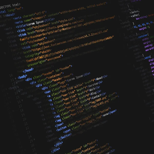 Front End Web Desarrollo Escritura Lenguaje Código Programación Para Sitio —  Fotos de Stock