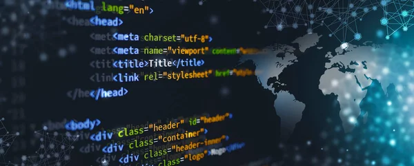 Pemrograman Komputer Html Coding Situs Bahasa Mengembangkan Latar Belakang Teknologi — Stok Foto