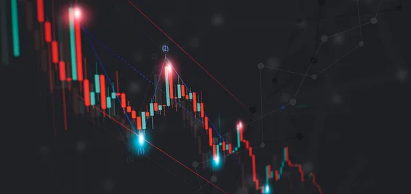 Finanszírozza Piac Lefelé Trend Csatorna Gyertyák Chart Digitális Pénzügyi Kereskedési — Stock Fotó