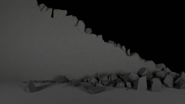 Siyah duvardaki boşluk, çapraz olarak, 3 boyutlu illüstrasyon