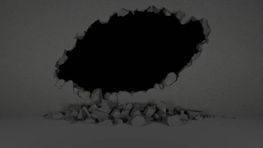 Siyah duvarı oval, üç boyutlu bir illüstrasyon şeklinde kır.