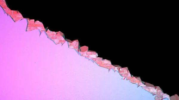 Зазор Кирпичной Стене Покрытой Штукатуркой Диагонали Неоновом Освещении Иллюстрация — стоковое фото