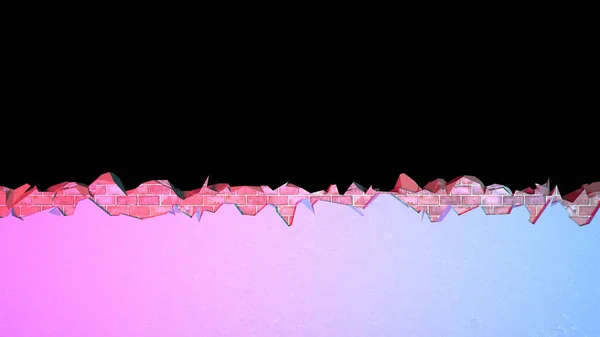 Rottura Muro Mattoni Coperto Con Intonaco Orizzontalmente Illuminazione Neon Illustrazione — Foto Stock