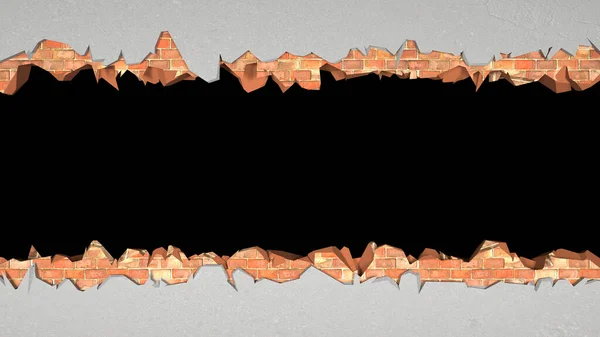 Брешь Кирпичной Стене Покрытой Штукатуркой Горизонтально Иллюстрация — стоковое фото