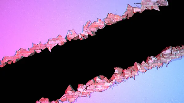 Зазор Кирпичной Стене Покрытой Штукатуркой Диагонали Неоновом Освещении Иллюстрация — стоковое фото