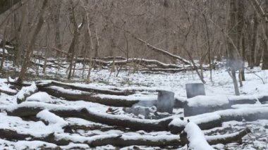 Ormandaki adam büyük bir yangın çıkardı, hızlandırılmış bir video.