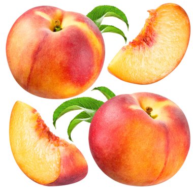 Peach and Slice isolated. Collection on white background clipart