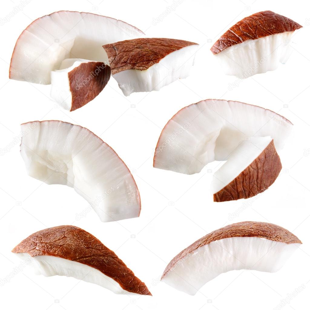 Coconut. Pieces isolated on a white background