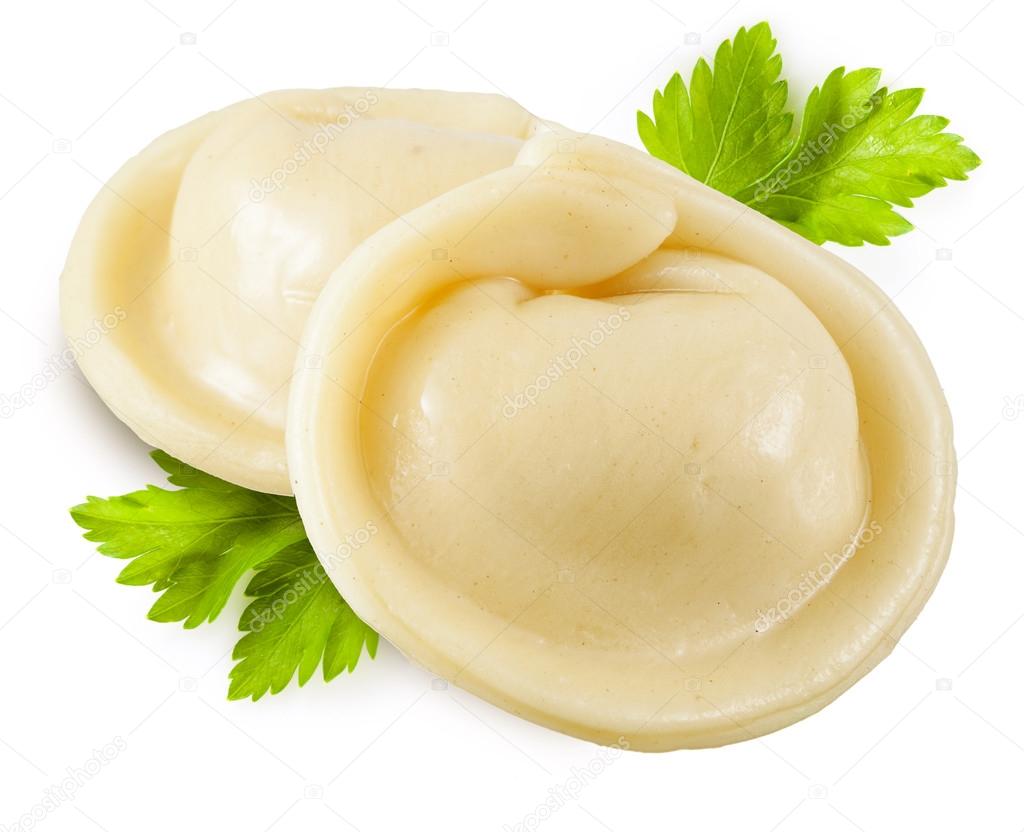 Dumplings. Russian pelmeni isolated on white