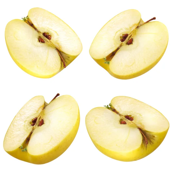 Half of a yellow apple. collection. set of fruits on white. clip — Stock Photo, Image