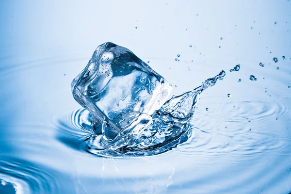 Eiswürfel spritzt ins Wasser — Stockfoto