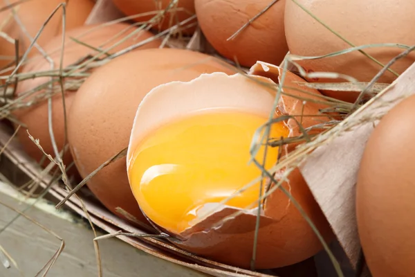 Huevos de pollo con huevo roto — Foto de Stock