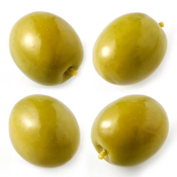 Zielone oliwki na białym tle. kolekcja — Zdjęcie stockowe