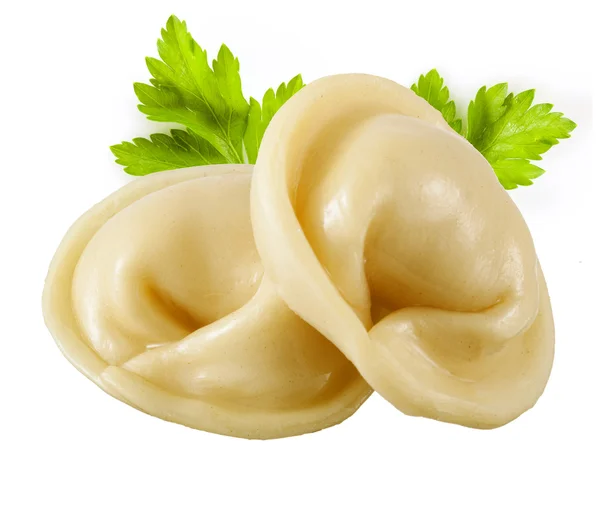 Dumplings. Pelmeni ruso aislado en blanco — Foto de Stock