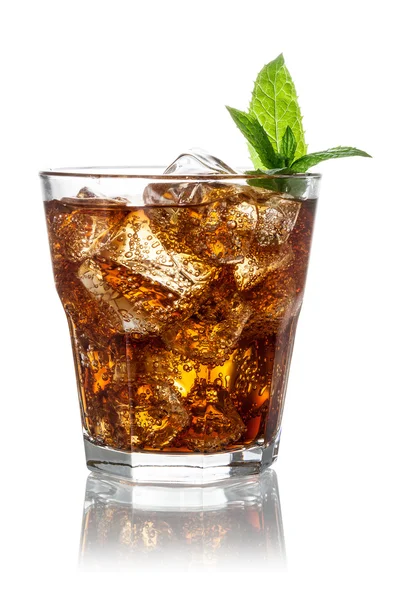 Glass of cola with ice isolated on white. Clipping path — Stock Photo, Image